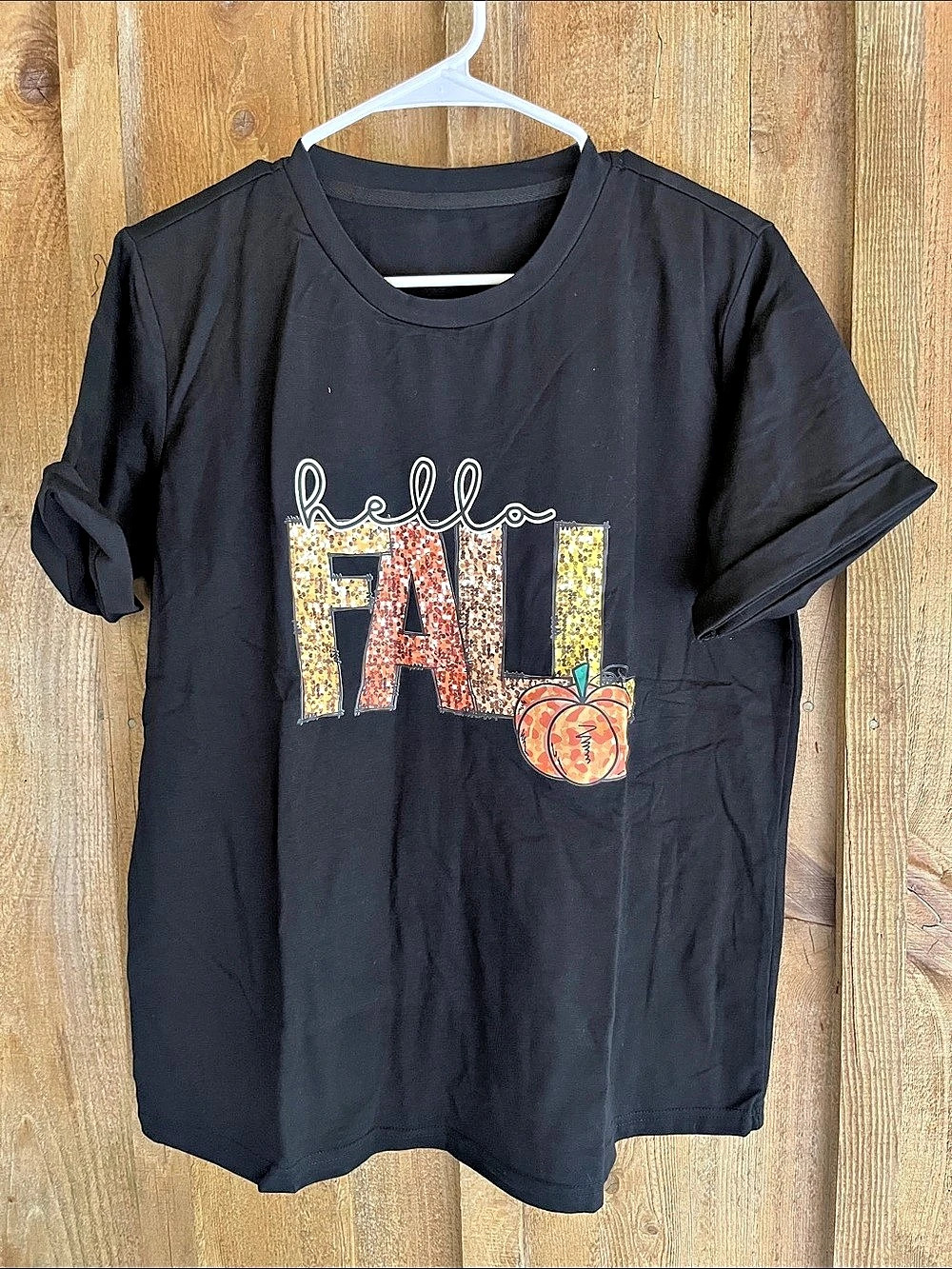 Black Hello Fall Letter Pumpkin Printed Thanksgiving T Shirt Pumpkin Graphic Tee